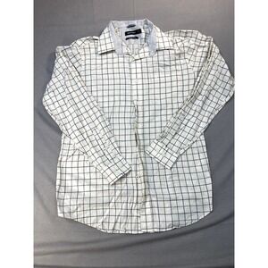 Nautica Shirt Medium Mens White‎ Check Heather Twill Button Up Long Sleeve